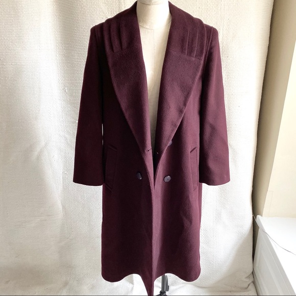 Vintage 80s 90s Wool 3/4 Long Midi Coat Wine Berry - Picture 2 of 8